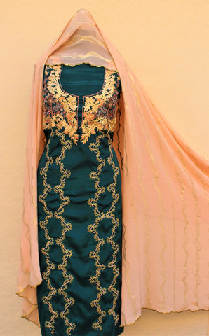 Peacock Blue Full Suit With Peach Georgette Chiffon Dupatta