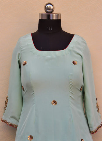 Sea Green Full Suit With Net Dupatta