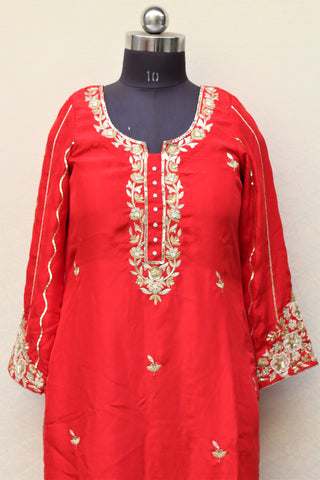 Red Full Suit With Same Colour Chinon Chiffon Dupatta