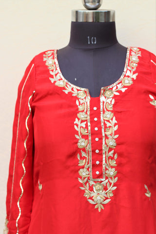 Red Full Suit With Same Colour Chinon Chiffon Dupatta