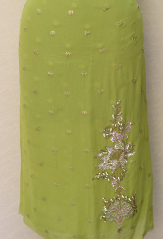 Parrot Green Full Suit With Tissue Organza Tie Dye Dupatta