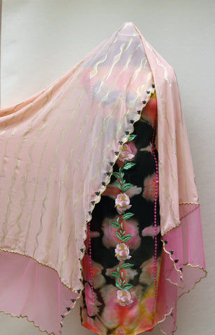 Tie and Dye Full Suit With Peach Dupatta
