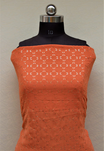 Orange Rust Full Suit With Tabbi Silk Tie Dye Dupatta