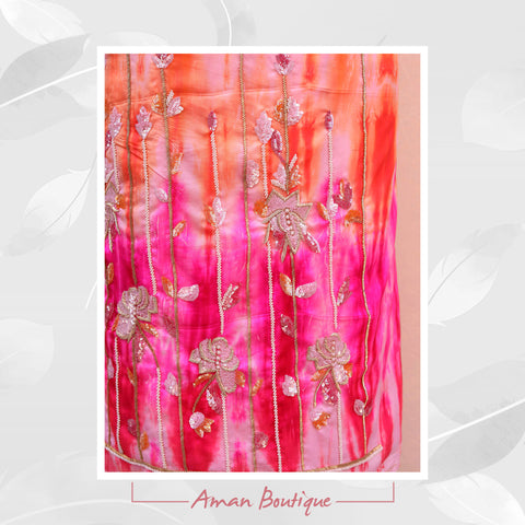 Pink Tie and Dye Full Suit With Light Pink Organza Dupatta